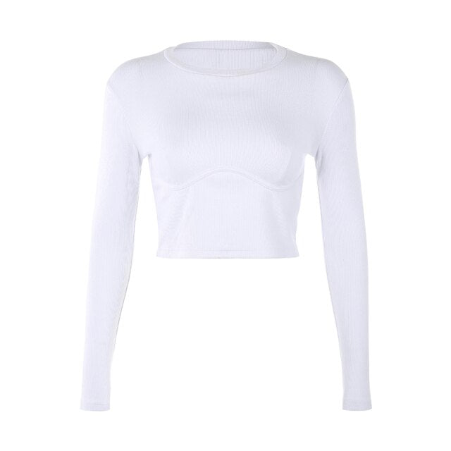 Casual Wave Line Ribbed O-Neck Long Sleeve