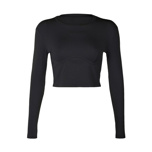 Casual Wave Line Ribbed O-Neck Long Sleeve