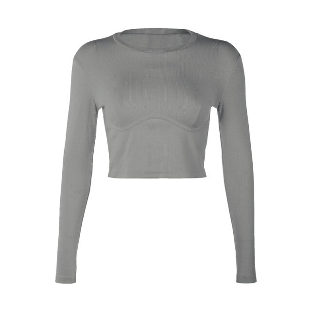 Casual Wave Line Ribbed O-Neck Long Sleeve